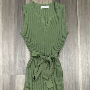 Ribbed Knit Belted Bodycon Dress